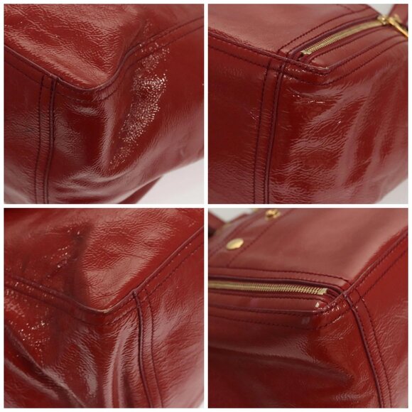 SAINT LAURENT Downtown Shoulder Bag Enamel Red Gold Auth sw465 - Picture 14 of 16